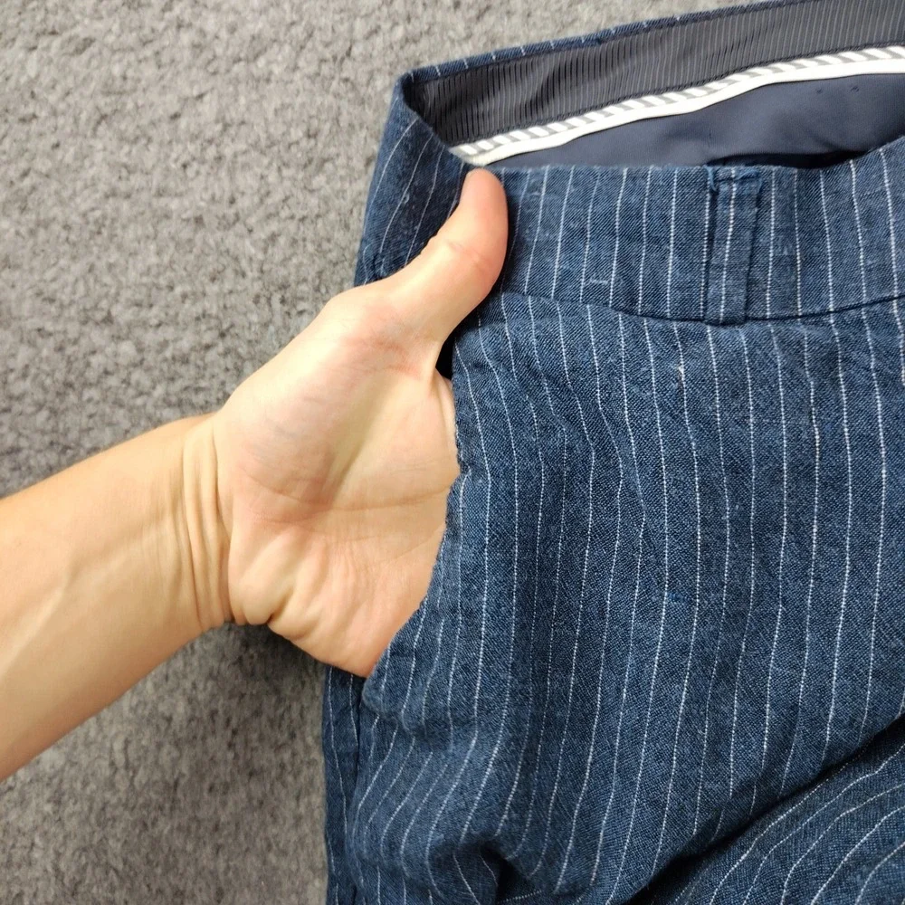 Banana Republic Linen Blend Pants Sz 8 Avery Blue Pinstripe Ankle Crop Trousers